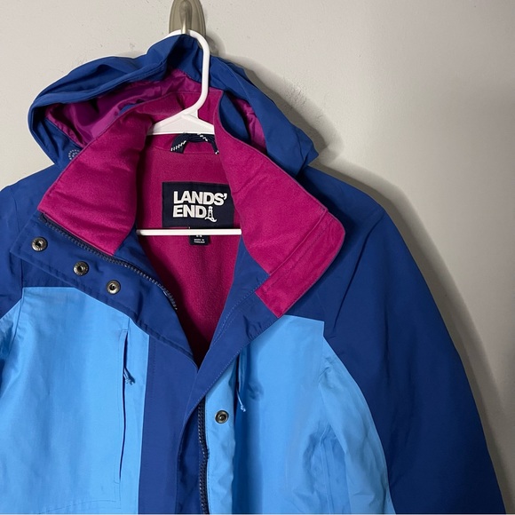 Lands End Squall Waterproof Parka Jacket With Hood Zip Front Blue Sz Small - Picture 3 of 8